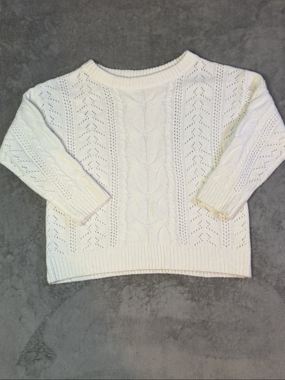 Women's Cream Cable & Lace Knit Crewneck Sweater